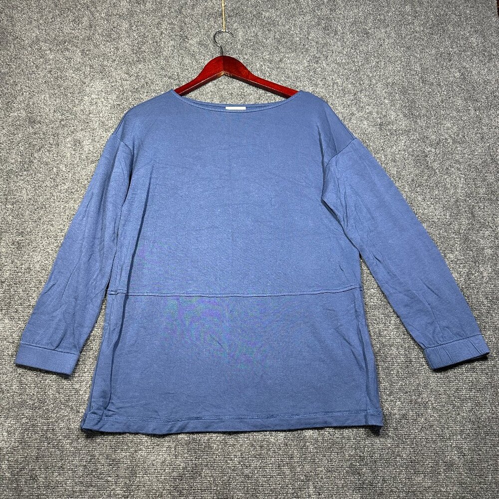 J Jill Top Womens Small Blue Stretch Long Sleeve Tee Shirt Zip Side Hem Pullover
